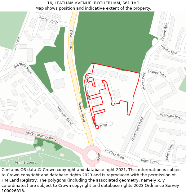 16, LEATHAM AVENUE, ROTHERHAM, S61 1AD: Location map and indicative extent of plot