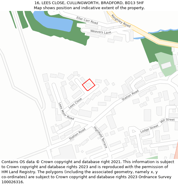 16, LEES CLOSE, CULLINGWORTH, BRADFORD, BD13 5HF: Location map and indicative extent of plot