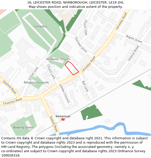 16, LEICESTER ROAD, NARBOROUGH, LEICESTER, LE19 2HL: Location map and indicative extent of plot