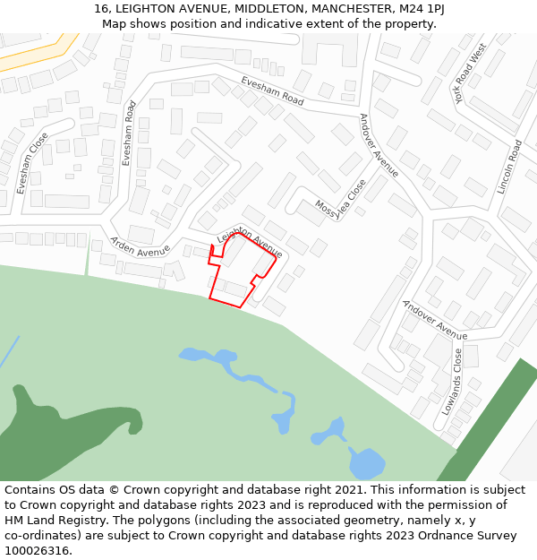 16, LEIGHTON AVENUE, MIDDLETON, MANCHESTER, M24 1PJ: Location map and indicative extent of plot