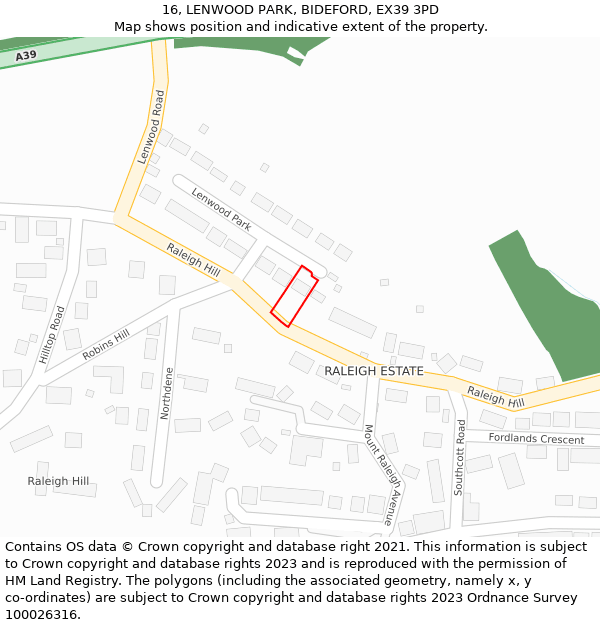 16, LENWOOD PARK, BIDEFORD, EX39 3PD: Location map and indicative extent of plot