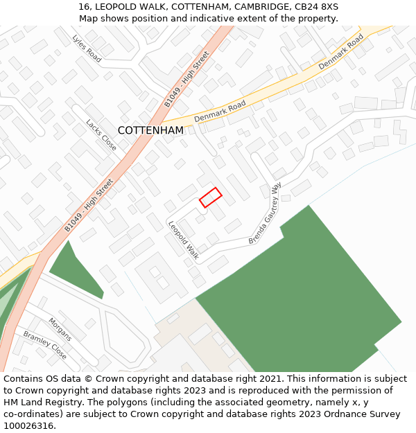 16, LEOPOLD WALK, COTTENHAM, CAMBRIDGE, CB24 8XS: Location map and indicative extent of plot