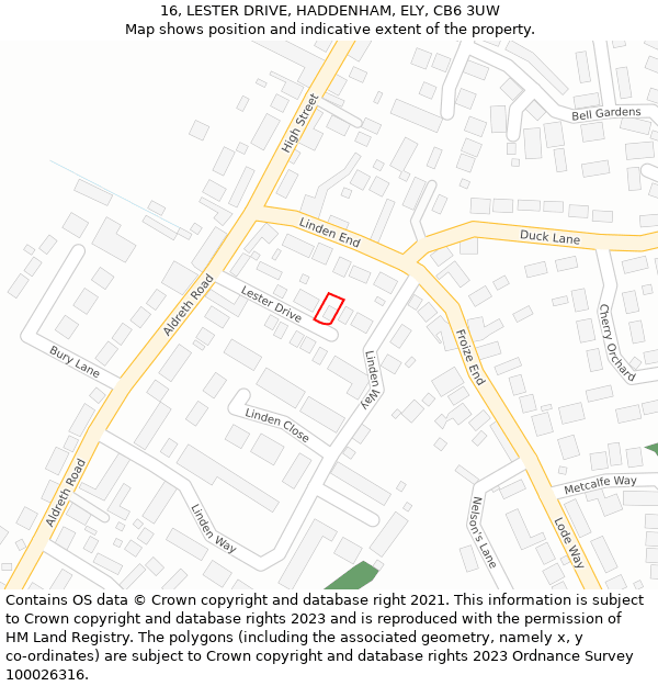 16, LESTER DRIVE, HADDENHAM, ELY, CB6 3UW: Location map and indicative extent of plot