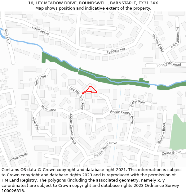 16, LEY MEADOW DRIVE, ROUNDSWELL, BARNSTAPLE, EX31 3XX: Location map and indicative extent of plot