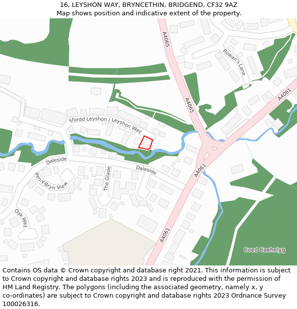 16, LEYSHON WAY, BRYNCETHIN, BRIDGEND, CF32 9AZ: Location map and indicative extent of plot
