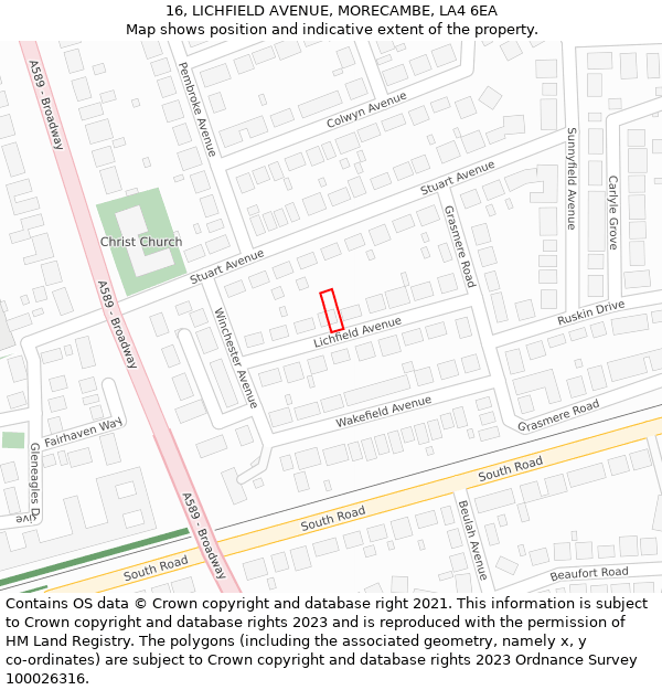 16, LICHFIELD AVENUE, MORECAMBE, LA4 6EA: Location map and indicative extent of plot