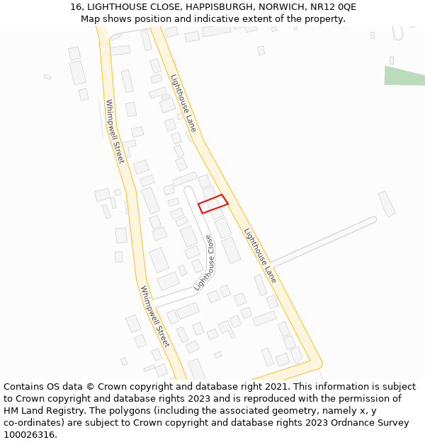 16, LIGHTHOUSE CLOSE, HAPPISBURGH, NORWICH, NR12 0QE: Location map and indicative extent of plot