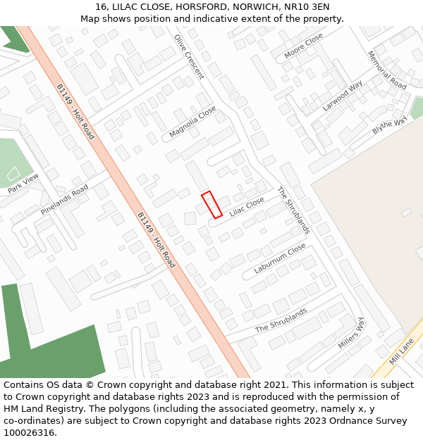 16, LILAC CLOSE, HORSFORD, NORWICH, NR10 3EN: Location map and indicative extent of plot