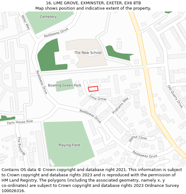 16, LIME GROVE, EXMINSTER, EXETER, EX6 8TB: Location map and indicative extent of plot