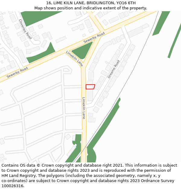 16, LIME KILN LANE, BRIDLINGTON, YO16 6TH: Location map and indicative extent of plot