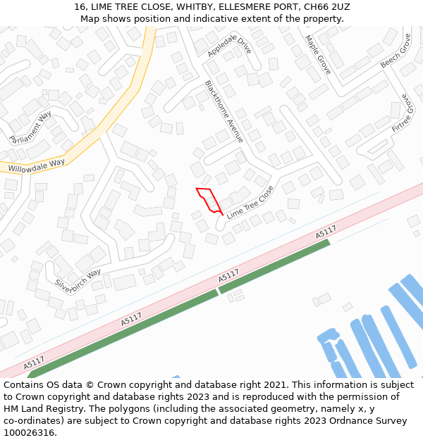 16, LIME TREE CLOSE, WHITBY, ELLESMERE PORT, CH66 2UZ: Location map and indicative extent of plot