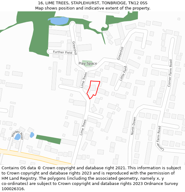 16, LIME TREES, STAPLEHURST, TONBRIDGE, TN12 0SS: Location map and indicative extent of plot