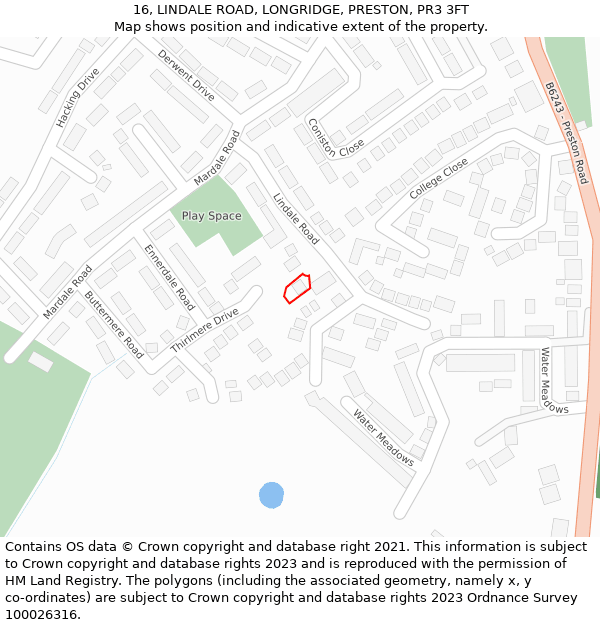 16, LINDALE ROAD, LONGRIDGE, PRESTON, PR3 3FT: Location map and indicative extent of plot