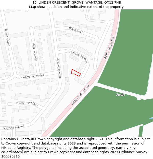 16, LINDEN CRESCENT, GROVE, WANTAGE, OX12 7NB: Location map and indicative extent of plot