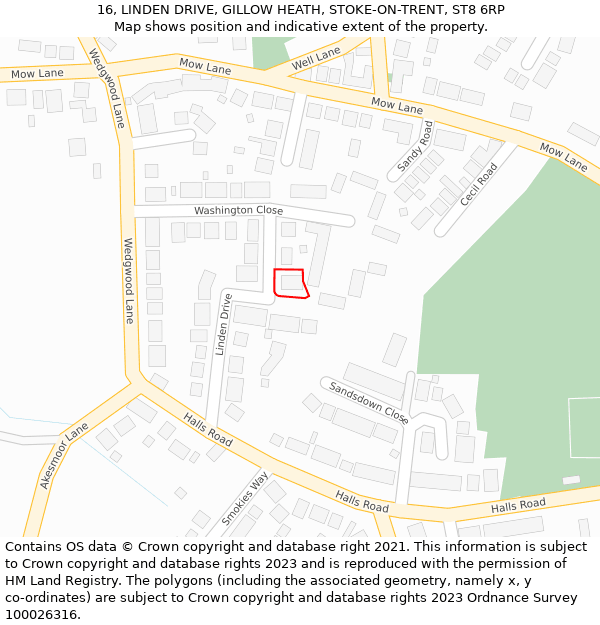 16, LINDEN DRIVE, GILLOW HEATH, STOKE-ON-TRENT, ST8 6RP: Location map and indicative extent of plot