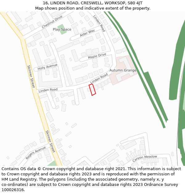 16, LINDEN ROAD, CRESWELL, WORKSOP, S80 4JT: Location map and indicative extent of plot