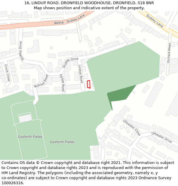 16, LINDUP ROAD, DRONFIELD WOODHOUSE, DRONFIELD, S18 8NR: Location map and indicative extent of plot