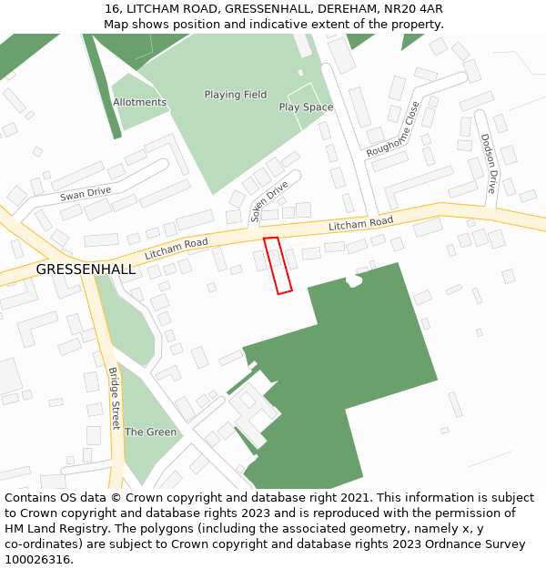 16, LITCHAM ROAD, GRESSENHALL, DEREHAM, NR20 4AR: Location map and indicative extent of plot
