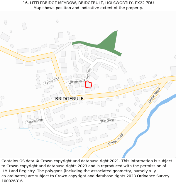 16, LITTLEBRIDGE MEADOW, BRIDGERULE, HOLSWORTHY, EX22 7DU: Location map and indicative extent of plot