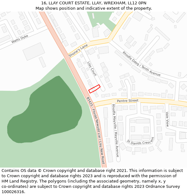 16, LLAY COURT ESTATE, LLAY, WREXHAM, LL12 0PN: Location map and indicative extent of plot