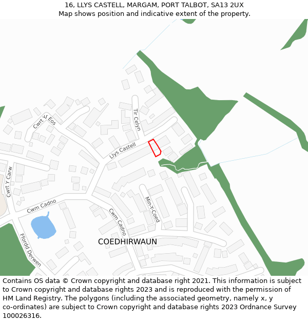 16, LLYS CASTELL, MARGAM, PORT TALBOT, SA13 2UX: Location map and indicative extent of plot