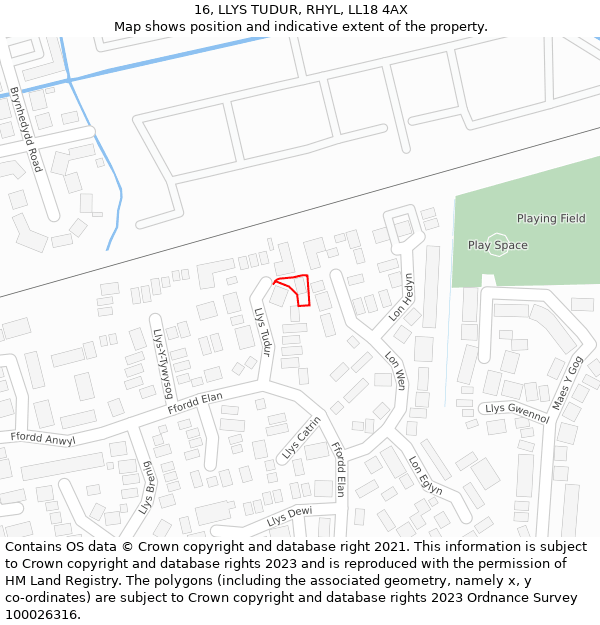 16, LLYS TUDUR, RHYL, LL18 4AX: Location map and indicative extent of plot