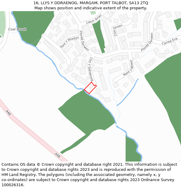 16, LLYS Y DDRAENOG, MARGAM, PORT TALBOT, SA13 2TQ: Location map and indicative extent of plot