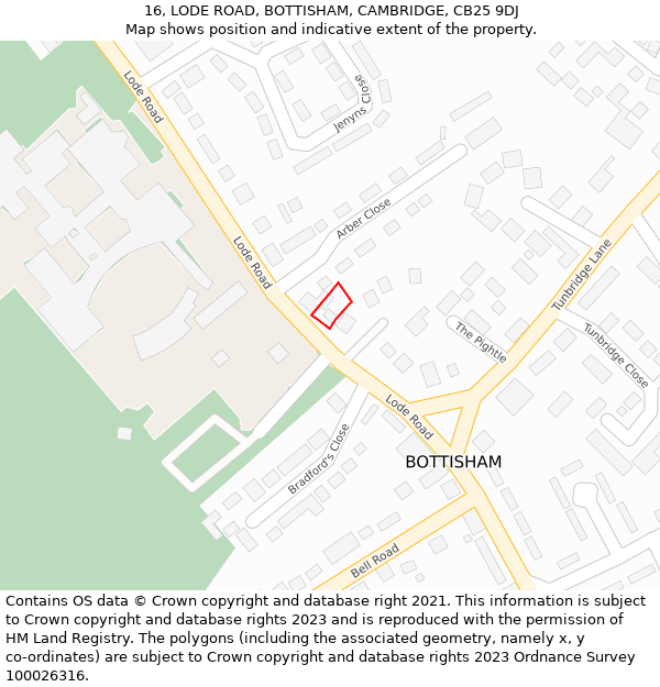16, LODE ROAD, BOTTISHAM, CAMBRIDGE, CB25 9DJ: Location map and indicative extent of plot