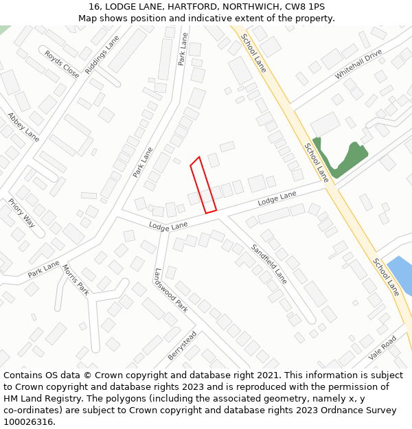 16, LODGE LANE, HARTFORD, NORTHWICH, CW8 1PS: Location map and indicative extent of plot