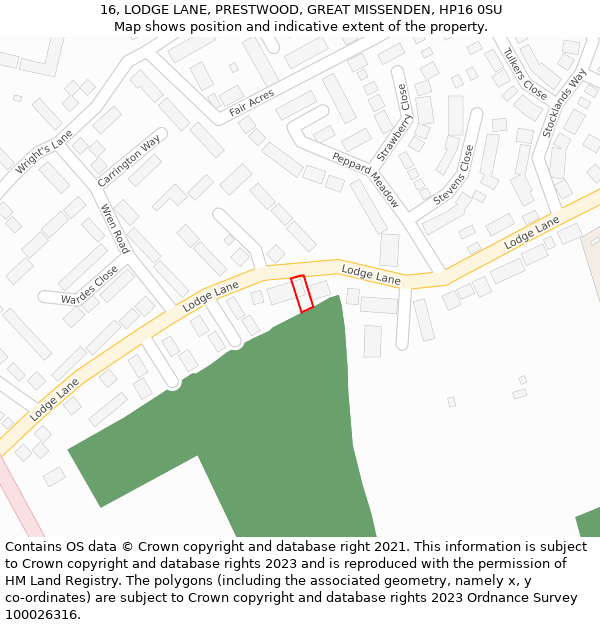 16, LODGE LANE, PRESTWOOD, GREAT MISSENDEN, HP16 0SU: Location map and indicative extent of plot