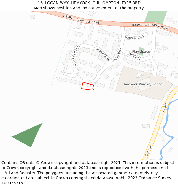 16, LOGAN WAY, HEMYOCK, CULLOMPTON, EX15 3RD: Location map and indicative extent of plot