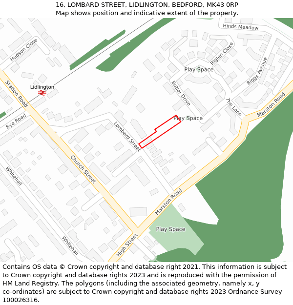 16, LOMBARD STREET, LIDLINGTON, BEDFORD, MK43 0RP: Location map and indicative extent of plot