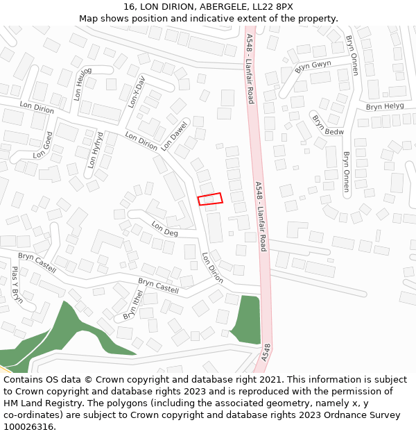 16, LON DIRION, ABERGELE, LL22 8PX: Location map and indicative extent of plot