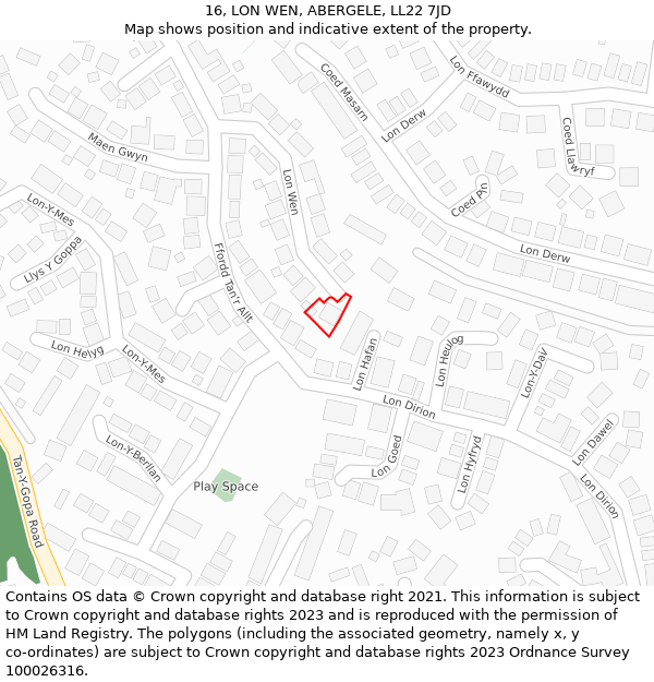 16, LON WEN, ABERGELE, LL22 7JD: Location map and indicative extent of plot