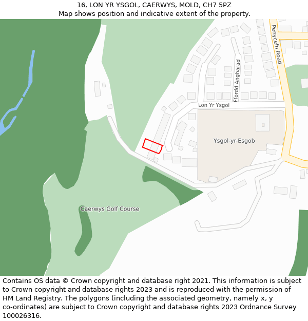 16, LON YR YSGOL, CAERWYS, MOLD, CH7 5PZ: Location map and indicative extent of plot