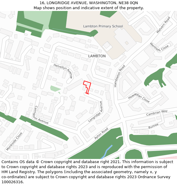 16, LONGRIDGE AVENUE, WASHINGTON, NE38 0QN: Location map and indicative extent of plot