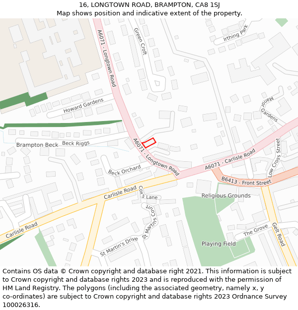 16, LONGTOWN ROAD, BRAMPTON, CA8 1SJ: Location map and indicative extent of plot