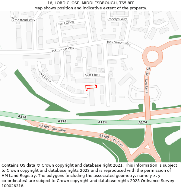 16, LORD CLOSE, MIDDLESBROUGH, TS5 8FF: Location map and indicative extent of plot