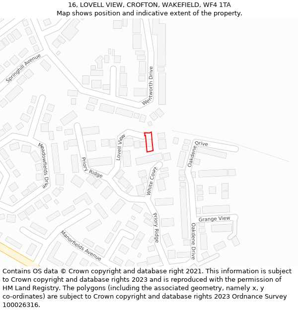 16, LOVELL VIEW, CROFTON, WAKEFIELD, WF4 1TA: Location map and indicative extent of plot