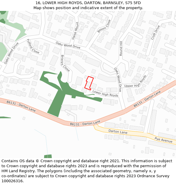 16, LOWER HIGH ROYDS, DARTON, BARNSLEY, S75 5FD: Location map and indicative extent of plot