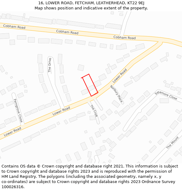 16, LOWER ROAD, FETCHAM, LEATHERHEAD, KT22 9EJ: Location map and indicative extent of plot