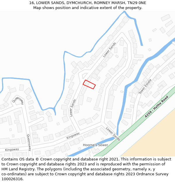 16, LOWER SANDS, DYMCHURCH, ROMNEY MARSH, TN29 0NE: Location map and indicative extent of plot