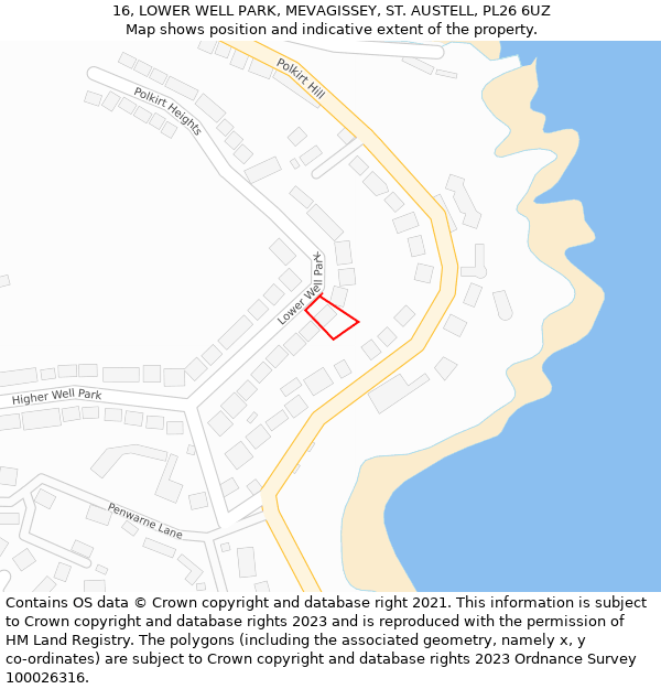 16, LOWER WELL PARK, MEVAGISSEY, ST. AUSTELL, PL26 6UZ: Location map and indicative extent of plot