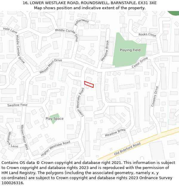 16, LOWER WESTLAKE ROAD, ROUNDSWELL, BARNSTAPLE, EX31 3XE: Location map and indicative extent of plot