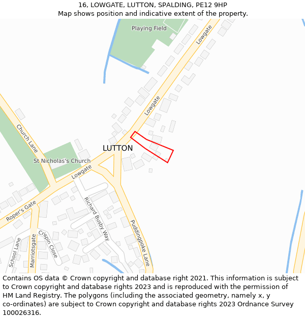 16, LOWGATE, LUTTON, SPALDING, PE12 9HP: Location map and indicative extent of plot