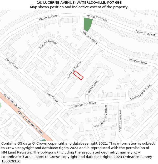 16, LUCERNE AVENUE, WATERLOOVILLE, PO7 6BB: Location map and indicative extent of plot