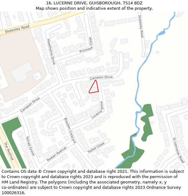 16, LUCERNE DRIVE, GUISBOROUGH, TS14 8DZ: Location map and indicative extent of plot