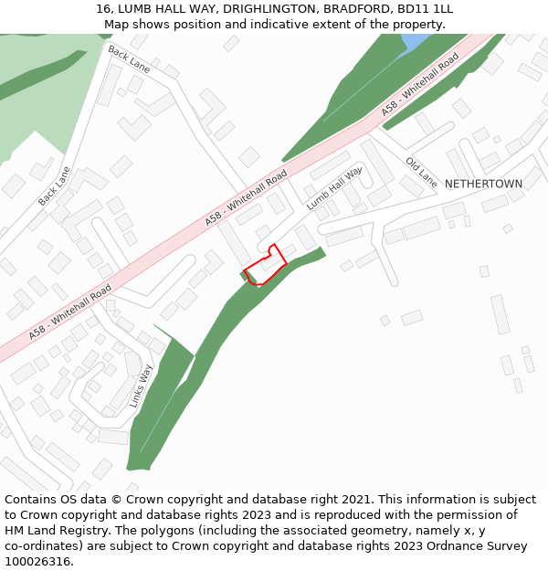 16, LUMB HALL WAY, DRIGHLINGTON, BRADFORD, BD11 1LL: Location map and indicative extent of plot