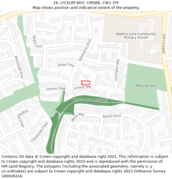 16, LYCEUM WAY, CREWE, CW1 3YF: Location map and indicative extent of plot