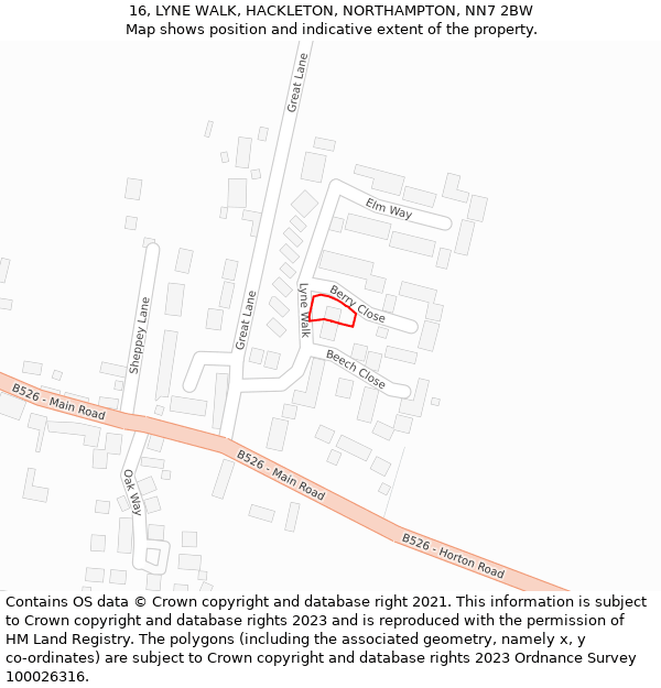 16, LYNE WALK, HACKLETON, NORTHAMPTON, NN7 2BW: Location map and indicative extent of plot